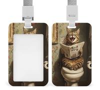 Jubonexis Funny Tabby Cat Laughing Toilet ID Badge Holder Retractable Clip Card Holder Card Protector Name Badge Name Tag for Work Office Doctor Nurse