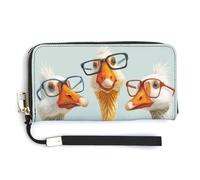Jubonexis Funny Three Geese Wearing Glasses PU Leather Clutch Long Bifold Wallet, Coin Purse Credit Pass Case, Durable Card-Holder Money Storage for Women Men