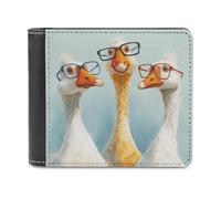 Jubonexis Funny Three Geese Wearing Glasses Soft PU Leather Bifold Wallet, Coin Purse Credit Pass Case, Durable Card-Holder Slim Billfold for Men Woman Money Storage