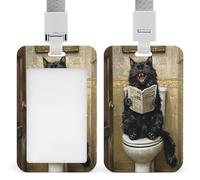 Jubonexis Funny Toilet Black Cat Laughing ID Badge Holder Retractable Clip Card Holder Card Protector Name Badge Name Tag for Work Office Doctor Nurse