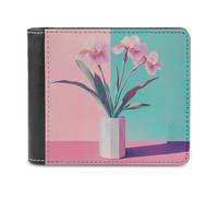 Jubonexis Geometric Floral Iris in A Vase Minimalist Soft PU Leather Bifold Wallet, Coin Purse Credit Pass Case, Durable Card-Holder Slim Billfold for Men Woman Money Storage