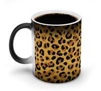 Jubonexis Geometric Leopard Spot Pattern Golden Brown Color Changing Mugs Heat Changing Ceramic Coffee Mug Novelty Funny Tea Water Cup 11OZ