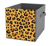Jubonexis Geometric Leopard Spot Pattern Golden Brown Cube Storage Bins Storage Cubes Foldable Decorative Fabric Storage Baskets Home Organizers with Handles for Shelves,Closet, 27x27 CM