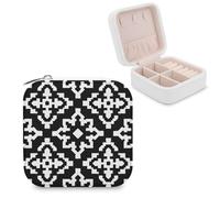 Jubonexis Geometric Moroccan Pattern Bold Lines Small Jewelry Box Jewelry Organizer Portable PU Leather Mini Travel Jewelry Case