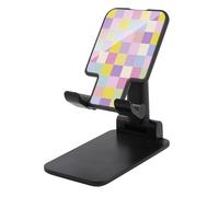 Jubonexis Geometric Pastel Checkerboard in Pink Yellow Cell Phone Stand Foldable Adjustable Phone Stand for Desk