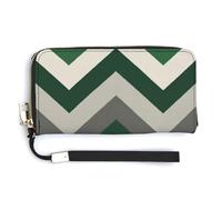 Jubonexis Geometric Pattern Alternating Stripes Forest Green PU Leather Clutch Long Bifold Wallet, Coin Purse Credit Pass Case, Durable Card-Holder Money Storage for Women Men