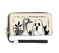 Jubonexis Ghost Cute Goose Carved Halloween Pumpkin PU Leather Clutch Long Bifold Wallet, Coin Purse Credit Pass Case, Durable Card-Holder Money Storage for Women Men