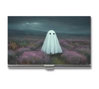 Jubonexis Ghost Floating Over Lavender Fields Business Card Holder, Pocket Slim Metal Business Card Case for Women Men