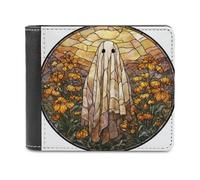 Jubonexis Ghost Golden Yellow Cream Wildflowers Soft PU Leather Bifold Wallet, Coin Purse Credit Pass Case, Durable Card-Holder Slim Billfold for Men Woman Money Storage