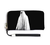 Jubonexis Ghost Haunted Black and White PU Leather Clutch Long Bifold Wallet, Coin Purse Credit Pass Case, Durable Card-Holder Money Storage for Women Men