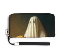 Jubonexis Ghost Holding A Cheeseburger and Fries PU Leather Clutch Long Bifold Wallet, Coin Purse Credit Pass Case, Durable Card-Holder Money Storage for Women Men