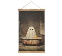 Jubonexis Ghost in A Bathtub with A Rubber Ducky Canvas Painting Wood Frames Poster Hanger Hanging Picture Kit Wall Art