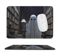 Jubonexis Ghost in The Library at Night Mouse Pad, Small Office Computer Mouse Pads for Desk Laptop with Non-Slip Rubber Base Mouse Mat, Gaming Mouse Pads