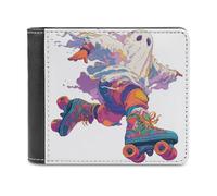 Jubonexis Ghost on Roller Skates Soft PU Leather Bifold Wallet, Coin Purse Credit Pass Case, Durable Card-Holder Slim Billfold for Men Woman Money Storage