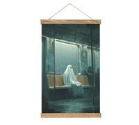 Jubonexis Ghost on The Seat of Subway Train Canvas Painting Wood Frames Poster Hanger Hanging Picture Kit Wall Art