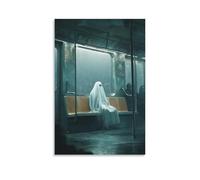 Jubonexis Ghost on The Seat of Subway Train Wall Art Poster Canvas Print Painting Aesthetic Picture for Living Room Farmhouse Decor Unframed 12x18inch(30x45cm)