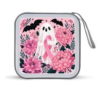 Jubonexis Ghost Pink Breast Cancer Awareness Ribbon CD Case DVD Storage Case Portable for Car Home Travel