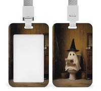 Jubonexis Ghost Reading Newspaper in Rustic Wooden Bathroom ID Badge Holder Retractable Clip Card Holder Card Protector Name Badge Name Tag for Work Office Doctor Nurse