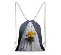 Jubonexis Ghostly Figure Holding A Bouquet of Flowers Drawstring Backpack Canvas String Bag Lightweight Sports Gym Bag for Men Women
