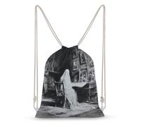 Jubonexis Ghostly Figure Sitting at Desk Drawstring Backpack Canvas String Bag Lightweight Sports Gym Bag for Men Women