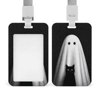 Jubonexis Ghostly White Figure with Black Cat ID Badge Holder Retractable Clip Card Holder Card Protector Name Badge Name Tag for Work Office Doctor Nurse