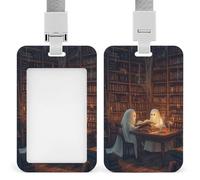 Jubonexis Ghosts Reading at A Wooden Library Table ID Badge Holder Retractable Clip Card Holder Card Protector Name Badge Name Tag for Work Office Doctor Nurse