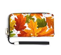 Jubonexis Giant Autumn Leaves Orange Red Green PU Leather Clutch Long Bifold Wallet, Coin Purse Credit Pass Case, Durable Card-Holder Money Storage for Women Men