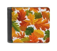 Jubonexis Giant Autumn Leaves Orange Red Green Soft PU Leather Bifold Wallet, Coin Purse Credit Pass Case, Durable Card-Holder Slim Billfold for Men Woman Money Storage