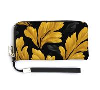 Jubonexis Giant Golden and Black Leaves PU Leather Clutch Long Bifold Wallet, Coin Purse Credit Pass Case, Durable Card-Holder Money Storage for Women Men