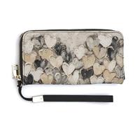Jubonexis Giant Heart Abstract Farmhouse Style Beige PU Leather Clutch Long Bifold Wallet, Coin Purse Credit Pass Case, Durable Card-Holder Money Storage for Women Men