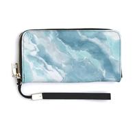 Jubonexis Glacier Blue Snowy White Marbled Texture PU Leather Clutch Long Bifold Wallet, Coin Purse Credit Pass Case, Durable Card-Holder Money Storage for Women Men