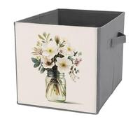 Jubonexis Glass Jar Filled with Elegant Winter Flowers Cube Storage Bins Storage Cubes Foldable Decorative Fabric Storage Baskets Home Organizers with Handles for Shelves,Closet, 27x27 CM
