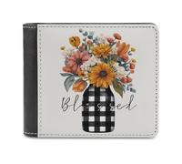 Jubonexis Glass Vase with Colorful Flowers Blessed Soft PU Leather Bifold Wallet, Coin Purse Credit Pass Case, Durable Card-Holder Slim Billfold for Men Woman Money Storage