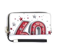 Jubonexis Glossy Red Number 60 with Silver Star PU Leather Clutch Long Bifold Wallet, Coin Purse Credit Pass Case, Durable Card-Holder Money Storage for Women Men