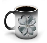 Jubonexis Glossy Silver Four Leaves Clover Color Changing Mugs Heat Changing Ceramic Coffee Mug Novelty Funny Tea Water Cup 11OZ