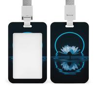 Jubonexis Glowing Blue Circle White Lily ID Badge Holder Retractable Clip Card Holder Card Protector Name Badge Name Tag for Work Office Doctor Nurse