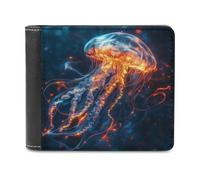Jubonexis Glowing Jellyfish Fantasy Soft PU Leather Bifold Wallet, Coin Purse Credit Pass Case, Durable Card-Holder Slim Billfold for Men Woman Money Storage
