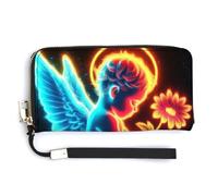 Jubonexis Glowing Neon Angel PU Leather Clutch Long Bifold Wallet, Coin Purse Credit Pass Case, Durable Card-Holder Money Storage for Women Men
