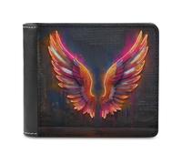 Jubonexis Glowing Neon Feathers Wings Graffiti Soft PU Leather Bifold Wallet, Coin Purse Credit Pass Case, Durable Card-Holder Slim Billfold for Men Woman Money Storage