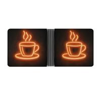Jubonexis Glowing Neon Sign Art of A Coffee Cup Soft PU Leather Bifold Wallet, Coin Purse Credit Pass Case, Durable Card-Holder Slim Billfold for Men Woman Money Storage