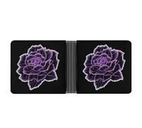 Jubonexis Glowing Purple Flower Neon Trim Soft PU Leather Bifold Wallet, Coin Purse Credit Pass Case, Durable Card-Holder Slim Billfold for Men Woman Money Storage