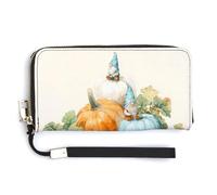 Jubonexis Gnome Blue and White Pumpkin PU Leather Clutch Long Bifold Wallet, Coin Purse Credit Pass Case, Durable Card-Holder Money Storage for Women Men