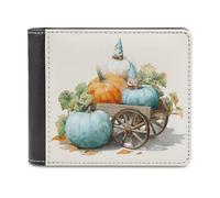 Jubonexis Gnome Blue and White Pumpkin Soft PU Leather Bifold Wallet, Coin Purse Credit Pass Case, Durable Card-Holder Slim Billfold for Men Woman Money Storage