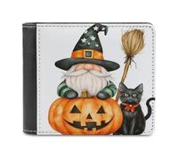 Jubonexis GNOME Pumpkin Black CAT Soft PU Leather Bifold Wallet, Coin Purse Credit Pass Case, Durable Card-Holder Slim Billfold for Men Woman Money Storage