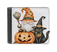 Jubonexis GNOME Pumpkin Black CAT Witch Hat Soft PU Leather Bifold Wallet, Coin Purse Credit Pass Case, Durable Card-Holder Slim Billfold for Men Woman Money Storage