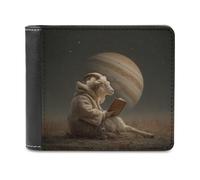 Jubonexis Goat Reading A Book Under The Planet Soft PU Leather Bifold Wallet, Coin Purse Credit Pass Case, Durable Card-Holder Slim Billfold for Men Woman Money Storage