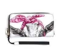 Jubonexis Goat Wearing A Pink Headband PU Leather Clutch Long Bifold Wallet, Coin Purse Credit Pass Case, Durable Card-Holder Money Storage for Women Men