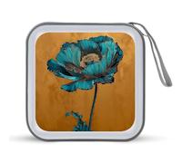 Jubonexis Gold and Teal Tall Poppy CD Case DVD Storage Case Portable for Car Home Travel