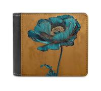 Jubonexis Gold and Teal Tall Poppy Soft PU Leather Bifold Wallet, Coin Purse Credit Pass Case, Durable Card-Holder Slim Billfold for Men Woman Money Storage