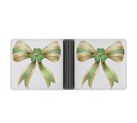 Jubonexis Gold Bow with A Green 4-Leaf Clover Soft PU Leather Bifold Wallet, Coin Purse Credit Pass Case, Durable Card-Holder Slim Billfold for Men Woman Money Storage
